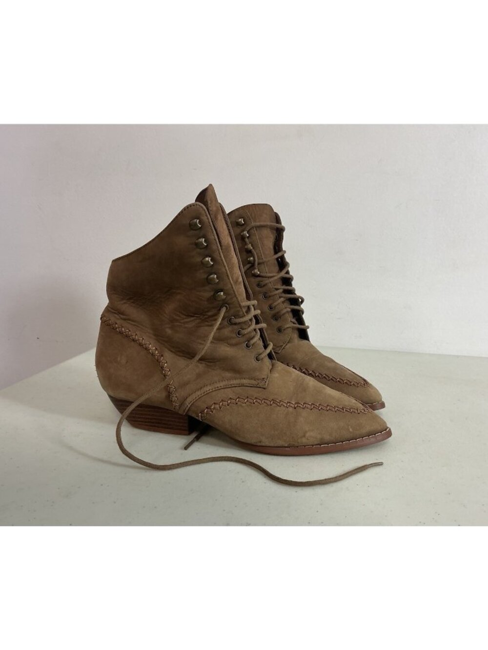 Vintage Stefano Suede Ankle Boots Pointed Toe Y2K Bootie Lace Up Women's 7.5